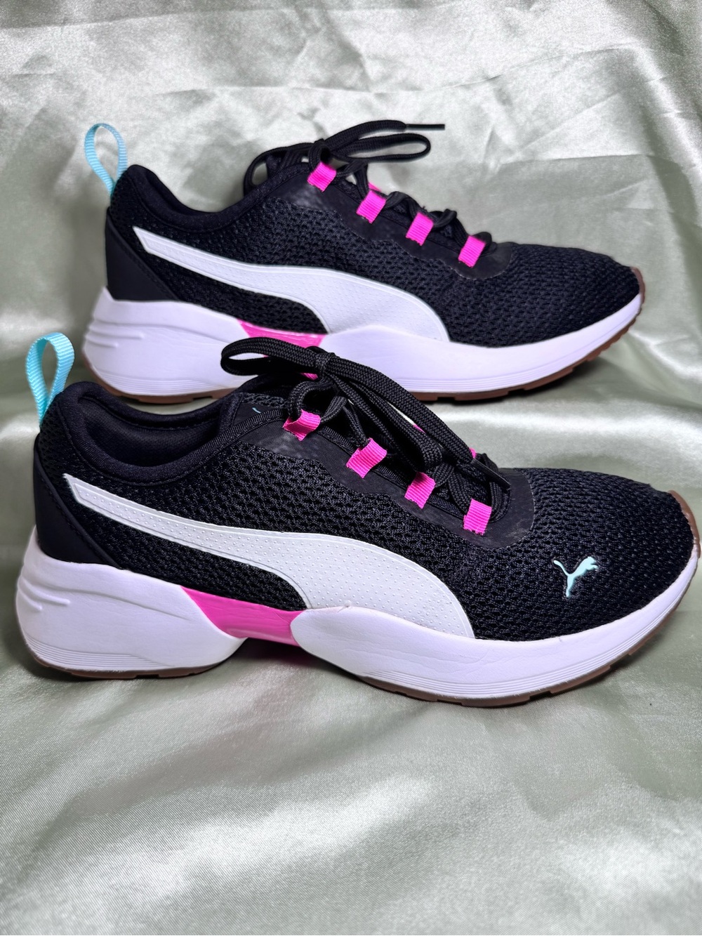 Puma Sirena Sport Fresh Black Pink Aqua Running Sneakers 373826-03 Size 8